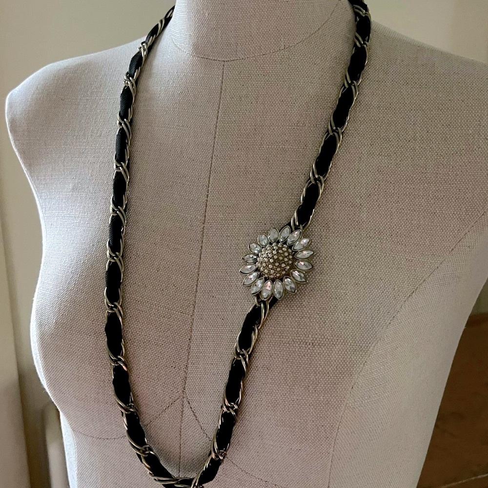 Chic Sunflower, Ribbon & Chain Necklace